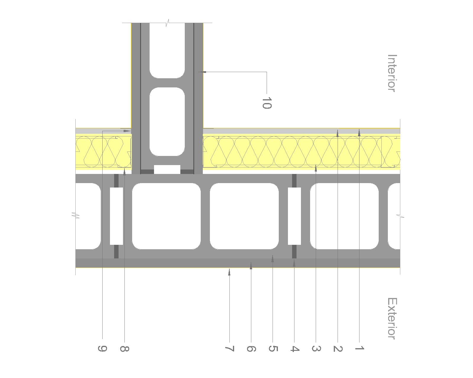Solución Saint-Gobain | Aislamiento termoacústico en cara interior con estructura drywall placa y lana de vidrio + terminación
